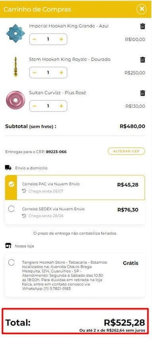 Personal shopper | Acquista dal Brasile - Stelo del narghilè -5 articoli - DDP