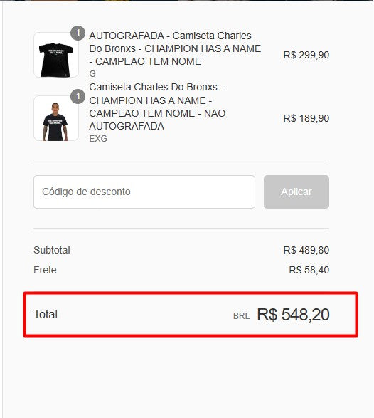 Personal shopper | Acquista dal Brasile -Camiseta Charles Do Bronxs- 2 articoli (DDP)