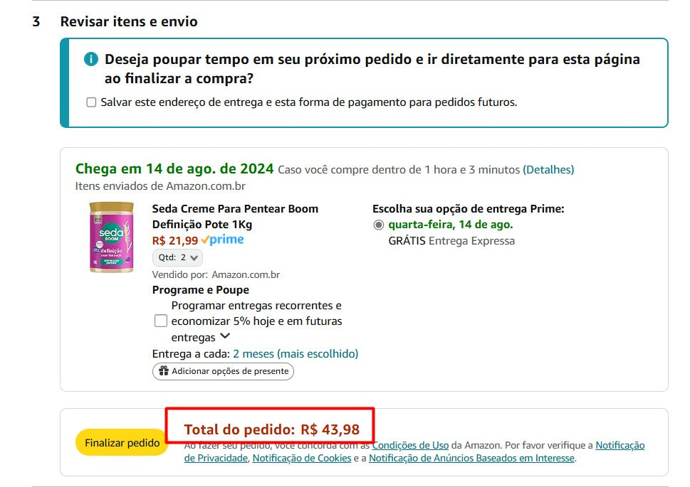 Personal Shopper | Comprar desde Brasil -Seda Creme Para Pentear Boom Definição Pote 1Kg - 2 unidad (DDP)