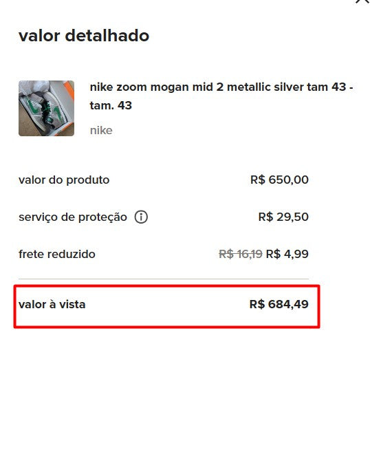 Personal Shopper | Buy from Brazil -Nike zoom mogan mid 2 metallic silver tam 43 (DDP)