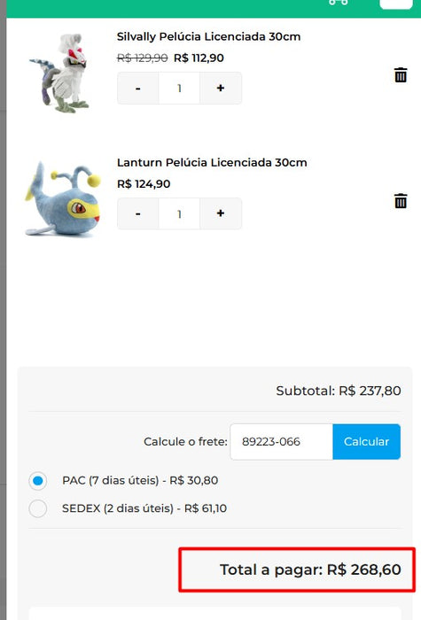 Personal Shopper | Kaufen Sie aus Brasilien – Pokémon-Plüsch – 2 Einheiten (DDP)