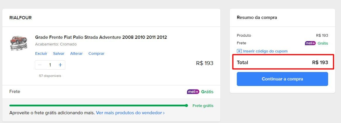Personal shopper | Acquista dal Brasile - Grado Frente Fiat Palio Strada Adventure 2008 2010 2011 2012 - 1 articolo (DDP)