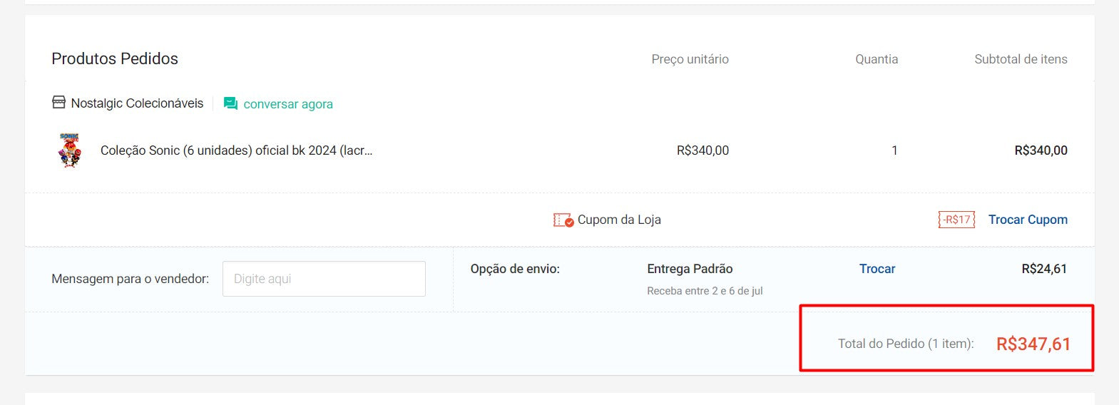 Comprador personal | Compra desde Brasil - Sonic Collectibles- 1 kits - DDP