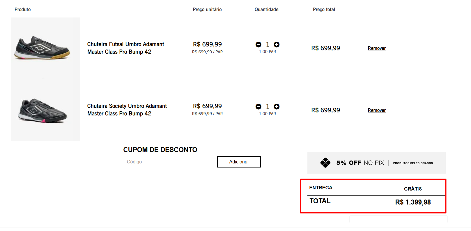 Personal Shopper | Buy from Brazil - Chuteira Futsal Umbro Br Futsal 42BR - 2 PAIRs (DDP)