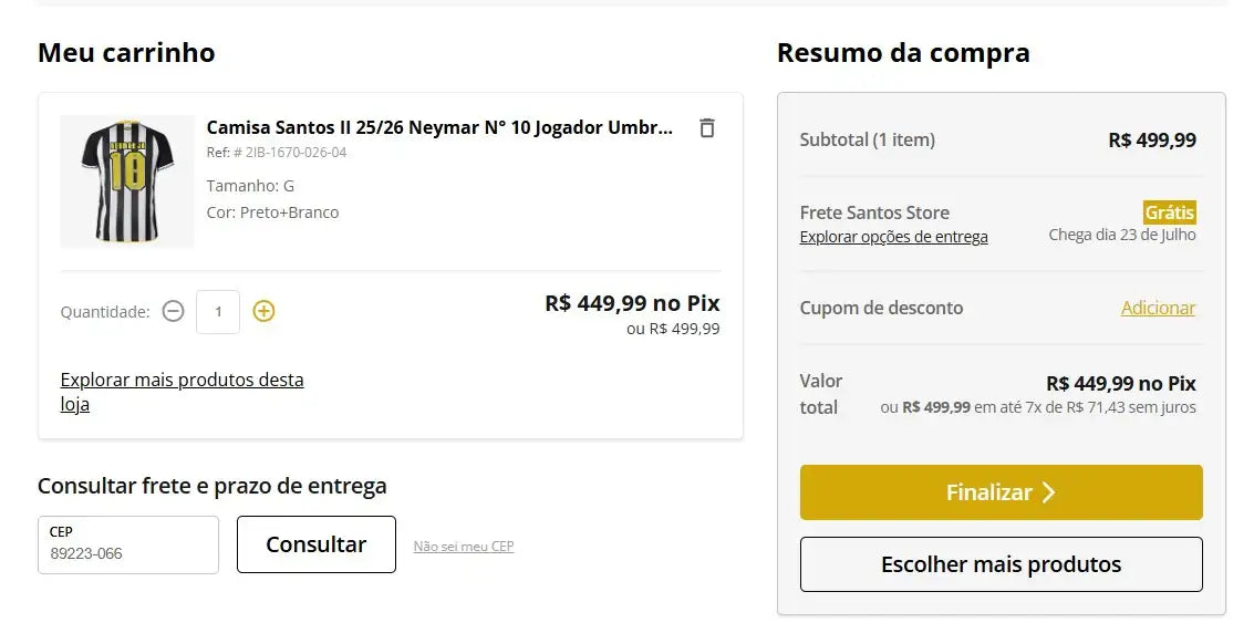 Personal Shopper | Kaufen aus Brasilien - Camisa Santos II 25/26 Neymar N° 10 Spieler Umbro Herren - Schwarz+Weiß - 1 Einheit (DDP)