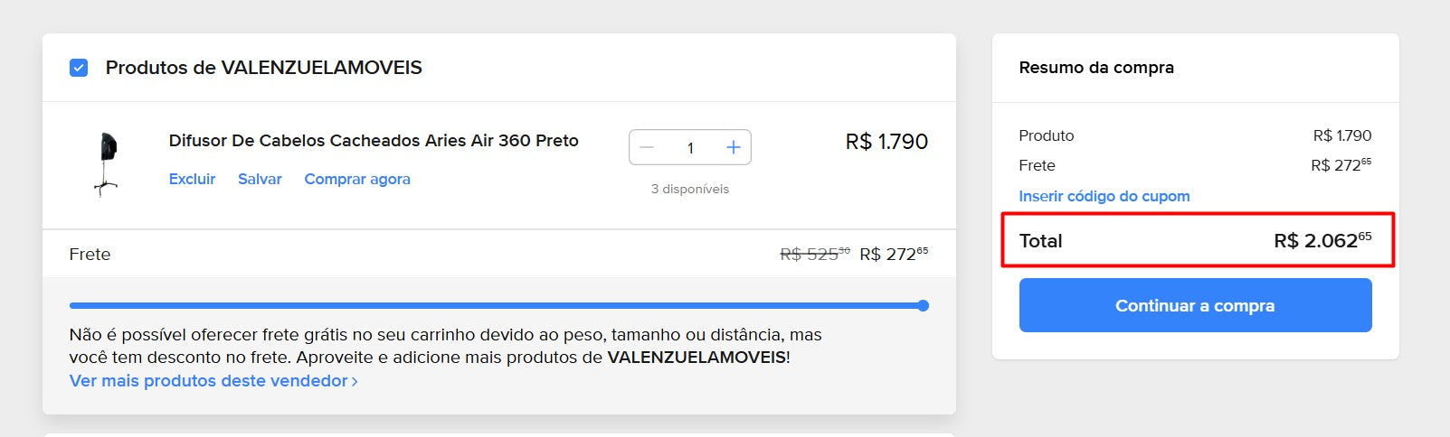 Personal Shopper | Kaufen Sie aus Brasilien - Difusor de Cachos Aries Air 360 Preto - 1 Artikel (DDP)