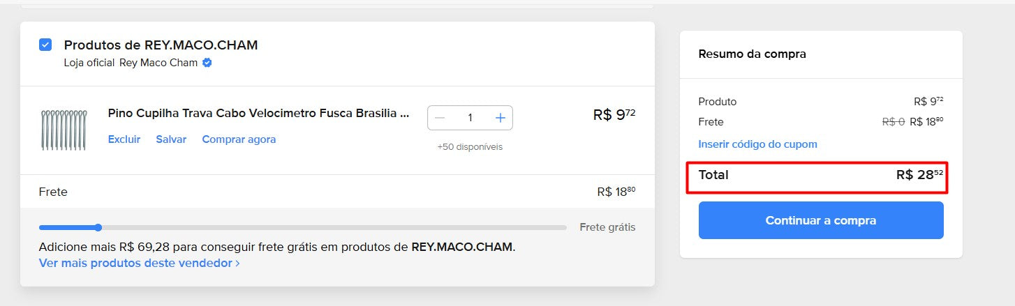 Personal Shopper | Comprar desde Brasil -Pino Cupilha Trava Cabo Velocimetro Fusca Brasilia Kombi - 1 kit (DDP)