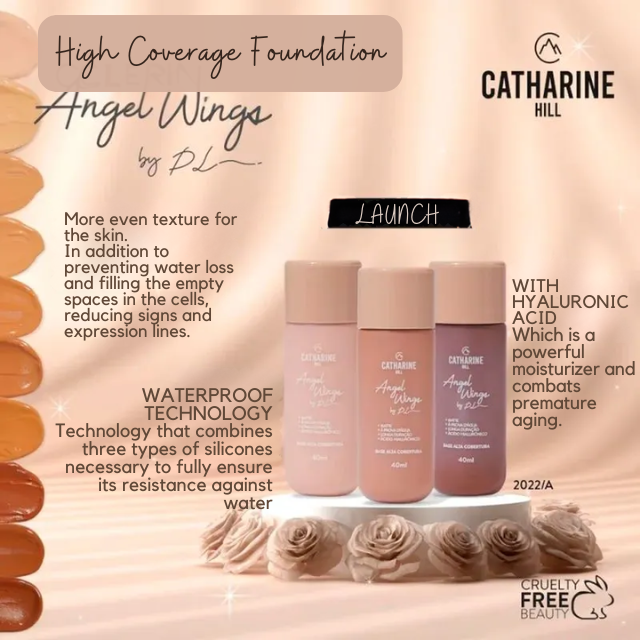 Catharine Hill Angel Wings High Coverage Foundation by Pri Lessa – Waterproof & Hydrating 1.35 fl oz (40ml) – Flawless complexion – Buy now at MKPBR.COM – Worldwide Shipping