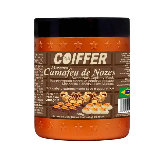 Coiffer Camafeu de Nozes Hair Nutrition Mask, 500g, for deep hydration and strength in brittle hair – Buy now at MKPBR.COM – Worldwide Shipping.