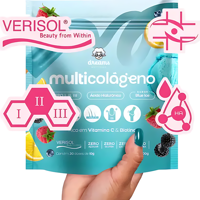 Dreams Nutrition Multicolágeno Powder with Collagen Types I, II, III for full body benefits Blue Ice – Buy now at MKPBR.COM – Worldwide Shipping