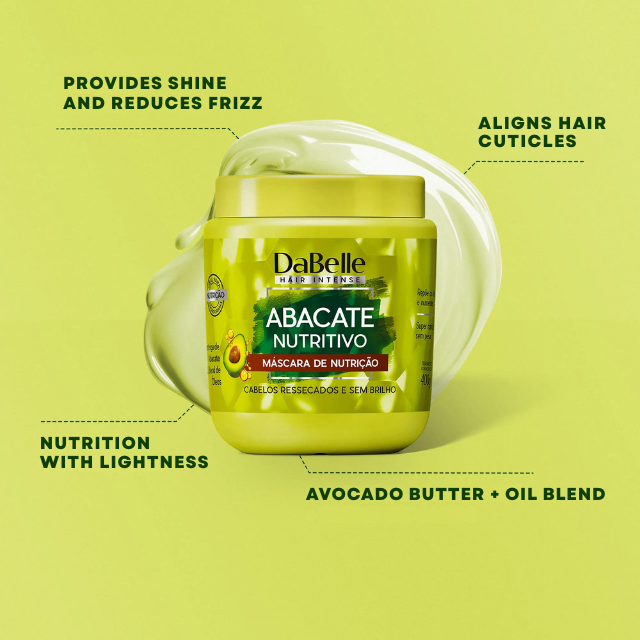 DaBelle Abacate Nutritivo Hair Mask for Deep Nutrition, Hydration Retention & Shine – 28.22 oz (800 g) or 14.11 oz (400 g) Brazilian weekly haircare wellness routine for shine – Buy now at MKPBR.COM – Worldwide Shipping