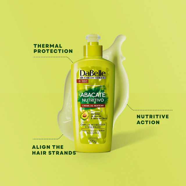 DaBelle Abacate Nutritivo Leave-In Styling Cream for Soft Touch, Anti-Frizz Nutrition & Shine – 19.40 oz (550 g) or 9.52 oz (270 g) blow dry and brush styling routine for smooth finish – Buy now at MKPBR.COM – Worldwide Shipping