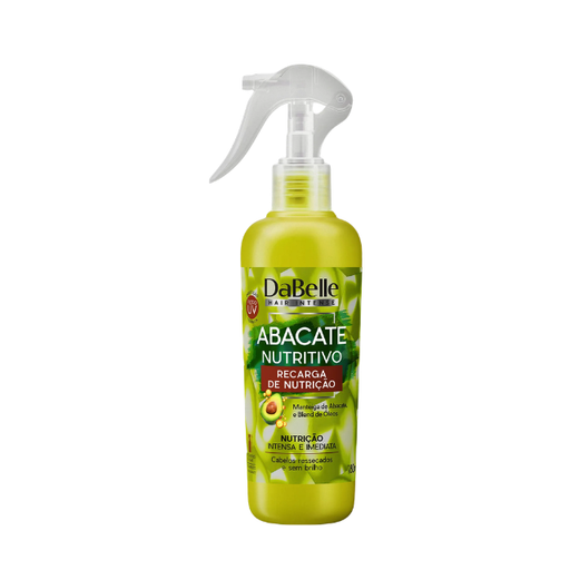 DaBelle Abacate Nutritivo Nutrition Recharge Spray for Dry Hair, Shine & Thermal Protection – 6.08 fl oz (180 ml) front view of spray bottle with avocado graphics – Buy now at MKPBR.COM – Worldwide Shipping