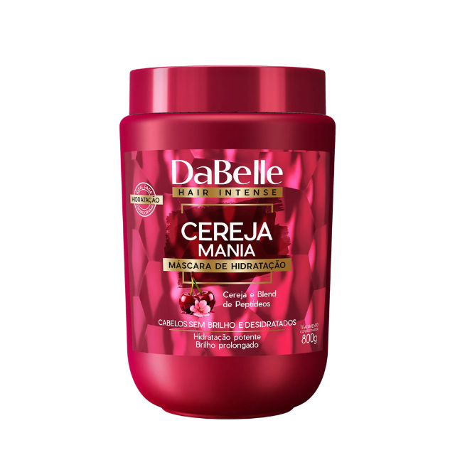 DaBelle Cereja Mania Hydration Hair Mask for Deep Moisture, Peptide Shield & Shine – 28.22 oz (800 g) front packshot of salon size mask jar – Buy now at MKPBR.COM – Worldwide Shipping