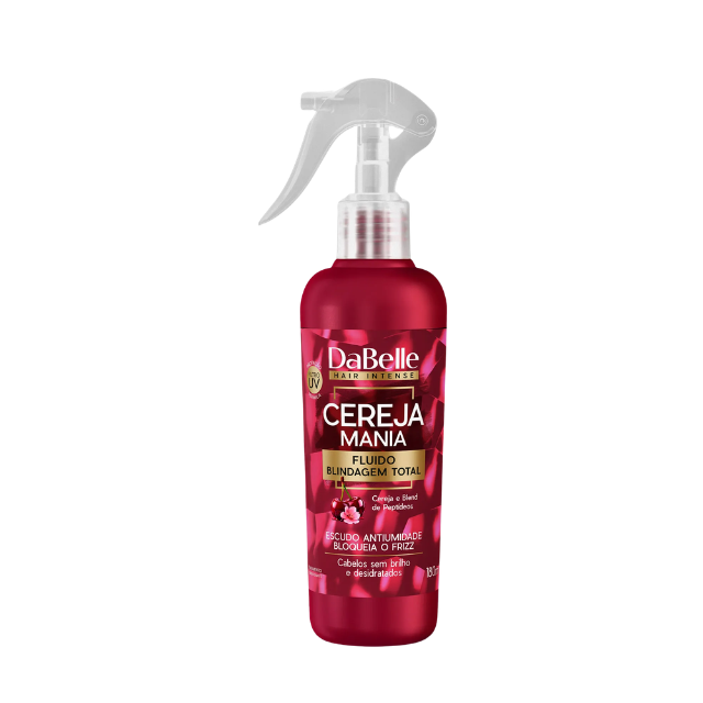 DaBelle Cereja Mania Total Shield Fluid for Anti-Frizz, Humidity Block & Heat Protection – 6.08 fl oz (180 ml) front packshot – Buy now at MKPBR.COM – Worldwide Shipping