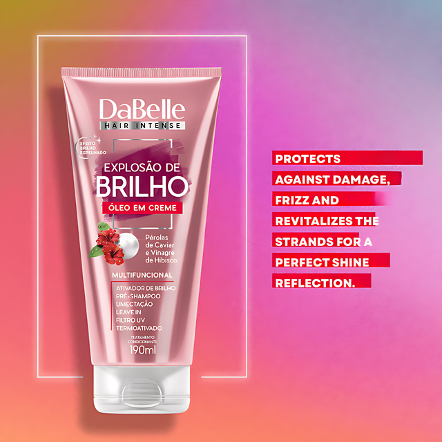 DaBelle Explosão de Brilho Oil in Cream for Mirror Shine, pH Balancing & Heat/UV Protection – 6.42 oz (190 ml) Brazilian mirror shine routine for revitalized shiny hair – Buy now at MKPBR.COM – Worldwide Shipping