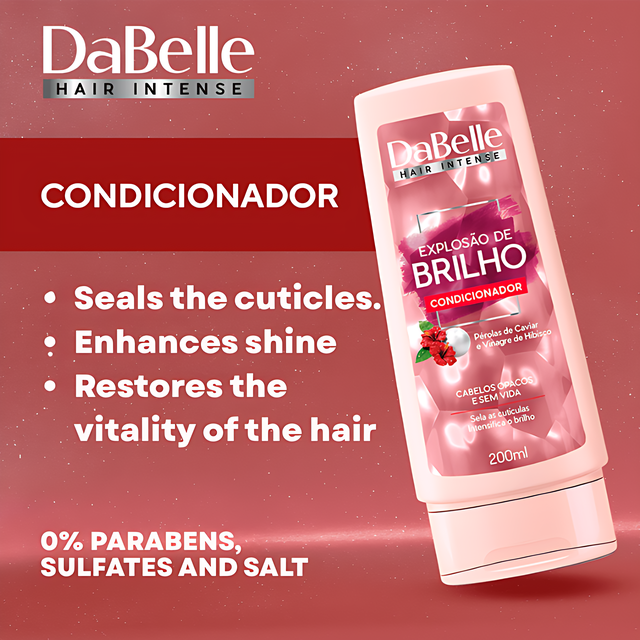 DaBelle Explosão de Brilho Shampoo + Conditioner Kit for Dull Hair, Cuticle Sealing & Mirror Shine – 14.37 fl oz (425 ml) conditioner bottle 5.92 fl oz (175 ml) packshot – Buy now at MKPBR.COM – Worldwide Shipping