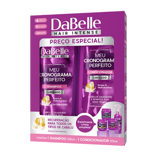 DaBelle Meu Cronograma Perfeito Shampoo + Conditioner Kit, Transparent Shampoo for Balanced Cleansing & Lightweight Conditioning – 14.37 fl oz (425 ml) front view of duo bottles – Buy now at MKPBR.COM – Worldwide Shipping