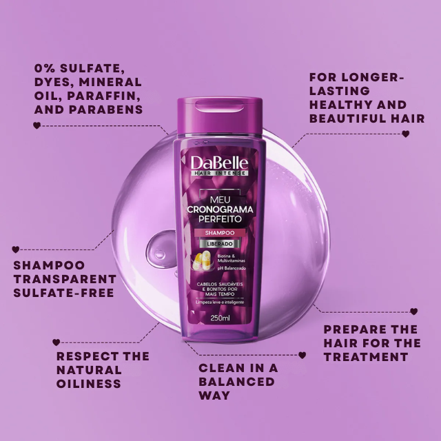DaBelle Meu Cronograma Perfeito Shampoo + Conditioner Kit, Transparent Shampoo for Balanced Cleansing & Lightweight Conditioning – 14.37 fl oz (425 ml) transparent shampoo 8.45 fl oz (250 ml) packshot – Buy now at MKPBR.COM – Worldwide Shipping