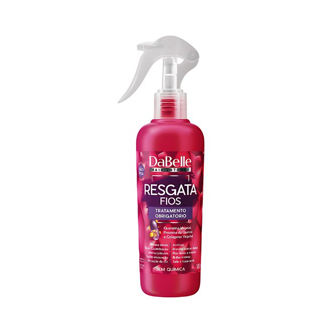 DaBelle Resgata Fios Mandatory Treatment Spray for Extreme Damage Repair, Thermo-Activated Sealing & Anti-Frizz – 6.08 fl oz (180 ml) front packshot – Buy now at MKPBR.COM – Worldwide Shipping