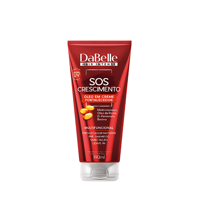 DaBelle SOS Crescimento Oil in Cream for Anti-Breakage Strength, Healthy Growth Support & Heat/UV Protection – 6.42 oz (190 ml) front packshot – Buy now at MKPBR.COM – Worldwide Shipping