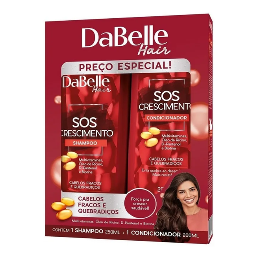 DaBelle SOS Crescimento Shampoo + Conditioner Kit for Anti-Breakage Strength, Hydration & Healthy Growth Support – 14.37 fl oz (425 ml) front view of duo bottles – Buy now at MKPBR.COM – Worldwide Shipping