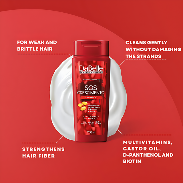 DaBelle SOS Crescimento Shampoo + Conditioner Kit for Anti-Breakage Strength, Hydration & Healthy Growth Support – shampoo 8.45 fl oz (250 ml) gentle cleansing and breakage prevention – Buy now at MKPBR.COM – Worldwide Shipping