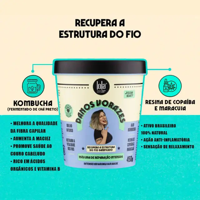 Danos Vorazes immediate damage repair hair mask by Lola From Rio for extremely compromised hair – Buy now at MKPBR.COM – Worldwide Shipping