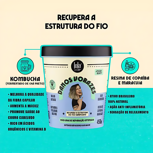 Danos Vorazes immediate damage repair hair mask by Lola From Rio for extremely compromised hair – Buy now at MKPBR.COM – Worldwide Shipping