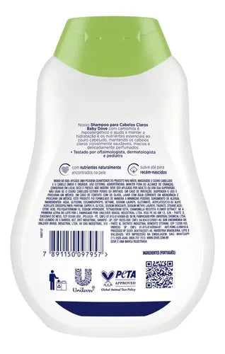 Dove Baby Dove Shampoo for Light Hair 400ml back label ingredients – Buy now at MKPBR.COM – Worldwide Shipping