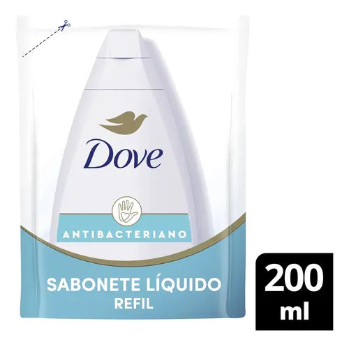 Dove Care & Protect Antibacterial Liquid Body Wash Refill 200 ml label closeup with antibacterial icon – Buy now at MKPBR.COM – Worldwide Shipping