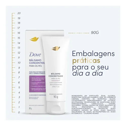 Dove Concentrated Balm for Feet 90g packaging size scale infographic – Buy now at MKPBR.COM – Worldwide Shipping