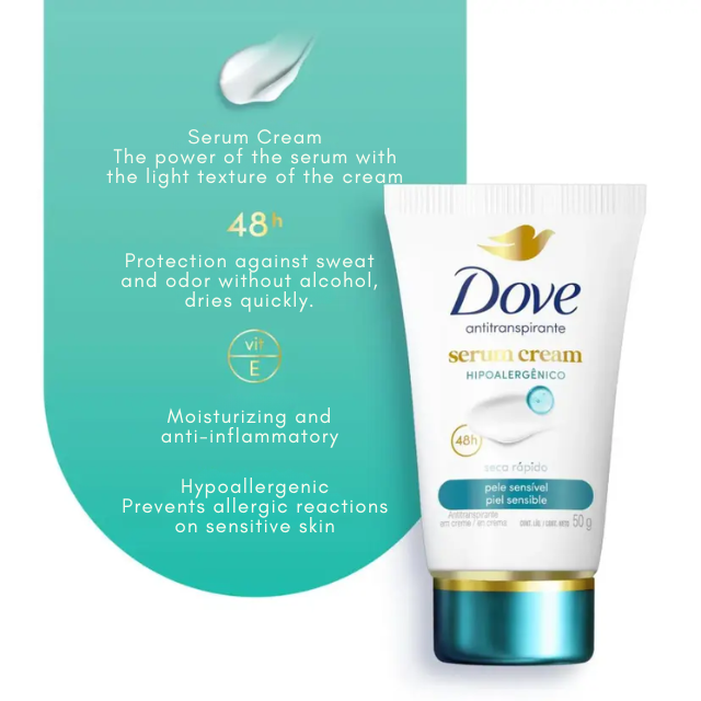 Premium Brazilian body‑care Dove Hypoallergenic Serum Cream Deodorant – Buy now at MKPBR.COM – Worldwide Shipping
