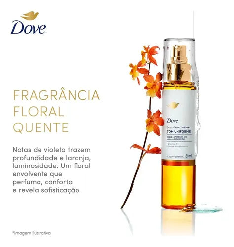 Dove Even Tone Body Oil 150ml benefits infographic – Buy now at MKPBR.COM – Worldwide Shipping