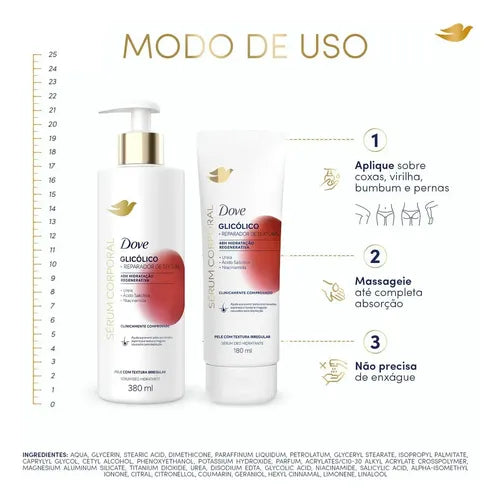 Dove Glycolic + Texture Repair Body Serum 180 ml ingredients panel – Buy now at MKPBR.COM – Worldwide Shipping