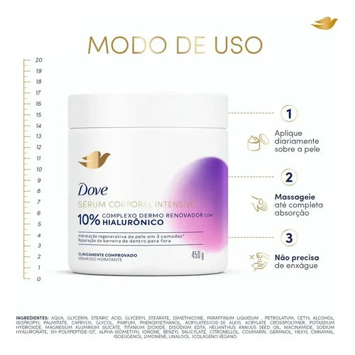 Dove Hyaluronic Body Serum 450 ml ingredients panel – Buy now at MKPBR.COM – Worldwide Shipping