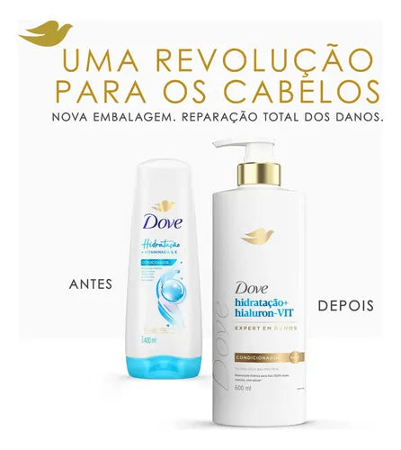 Dove Hydration + Hyaluron-VIT Conditioner 600ml Before and after packaging – Buy now at MKPBR.COM – Worldwide Shipping