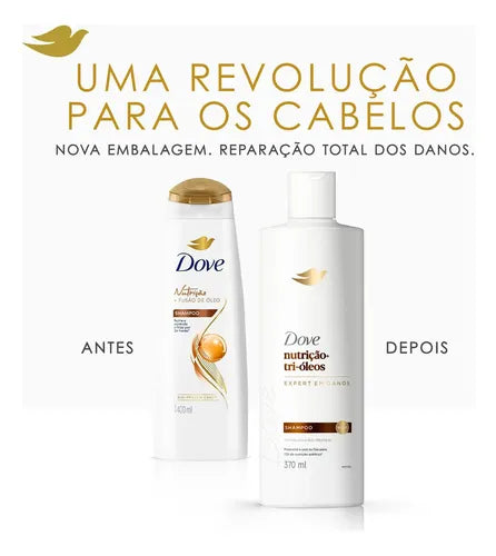Dove Nutrition + Tri-Oils Shampoo 370 ml Before and after packaging – Buy now at MKPBR.COM – Worldwide Shipping
