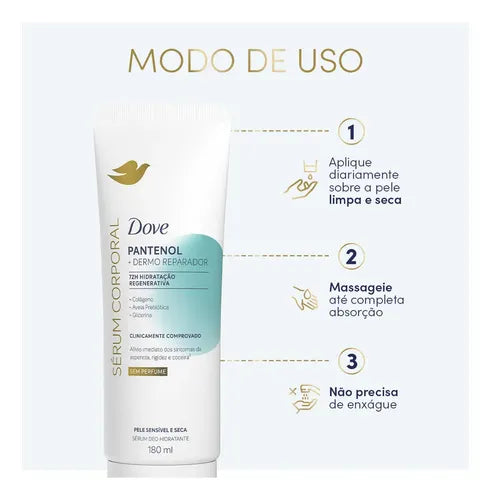 Dove Pantenol + Dermo-Repair Body Serum 180 ml back label – Buy now at MKPBR.COM – Worldwide Shipping