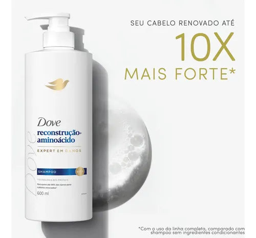 Dove Reconstruction + Amino Acid Shampoo 600 ml Benefits infographic – Buy now at MKPBR.COM – Worldwide Shipping