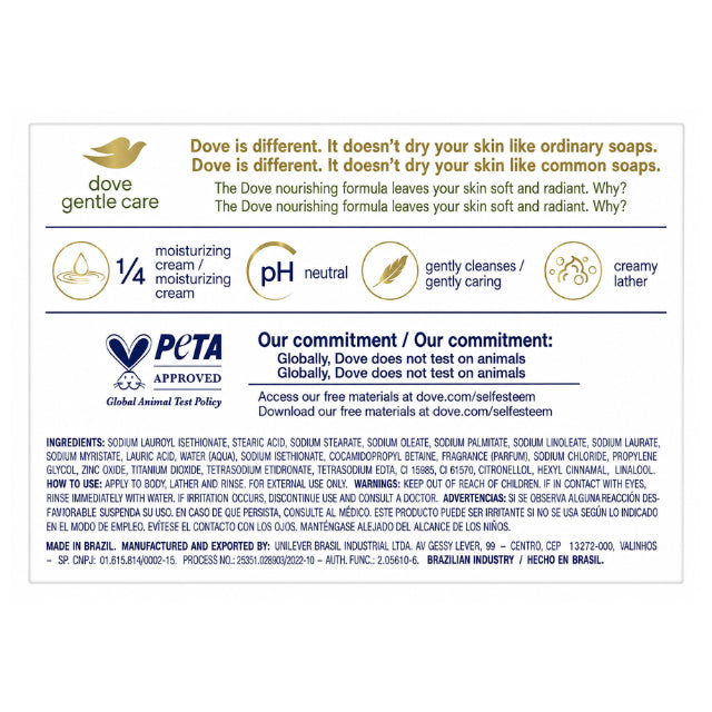 Back label of Dove Sweet Fennel Revitalizing Beauty Bar – Buy now at MKPBR.COM – Worldwide Shipping