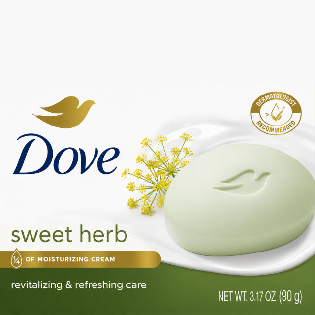 Dove Sweet Fennel Beauty Bar 3.17 oz top angle shot – Buy now at MKPBR.COM – Worldwide Shipping