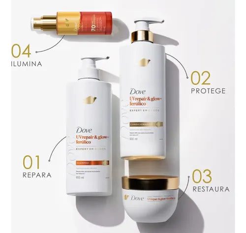 Dove UV Repair & Glow + Ferulico Shampoo 370 ml full line – Buy now at MKPBR.COM – Worldwide Shipping
