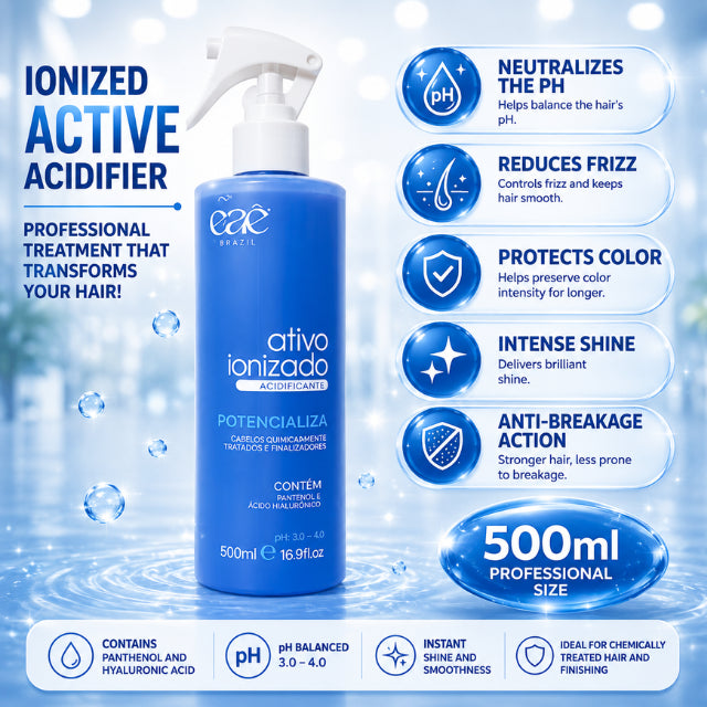 Eaê Cosméticos Kit NanoTecnologia Capilar A Jato Blue Booster packaging showing Panthenol and Hyaluronic Acid ingredients – Buy now at MKPBR.COM – Worldwide Shipping
