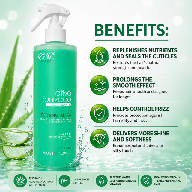 Eaê Cosméticos Kit NanoTecnologia Capilar A Jato Green Booster packaging with Avocado Oil and Olive Oil details – Buy now at MKPBR.COM – Worldwide Shipping