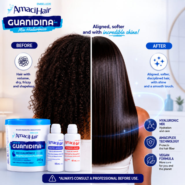 Embelleze AmaciHair Mix Hialurônico Brazilian hair alignment 200g before and after progressive results – Buy now at MKPBR.COM – Worldwide Shipping4