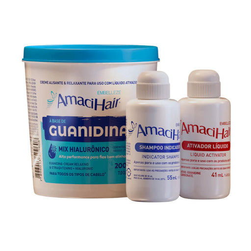 Embelleze AmaciHair Mix Hialurônico Guanidine Relaxer and Protection System 200g packaging front view – Buy now at MKPBR.COM – Worldwide Shipping