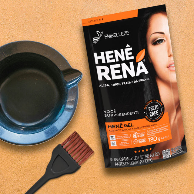 Embelleze Henê Rená Brazilian straightening gel 180g professional hair alignment at home – Buy now at MKPBR.COM – Worldwide Shipping