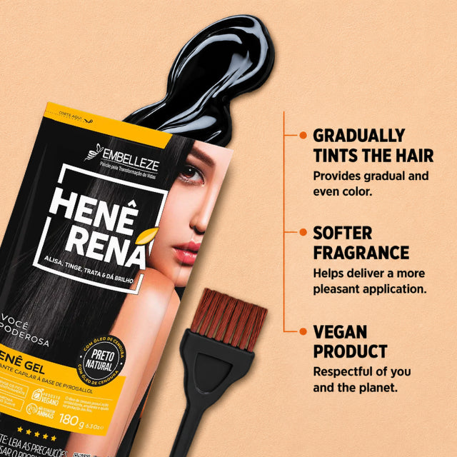 Embelleze Henê Rená Natural Black Brazilian smoothing treatment 180g before and after progressive results – Buy now at MKPBR.COM – Worldwide Shipping