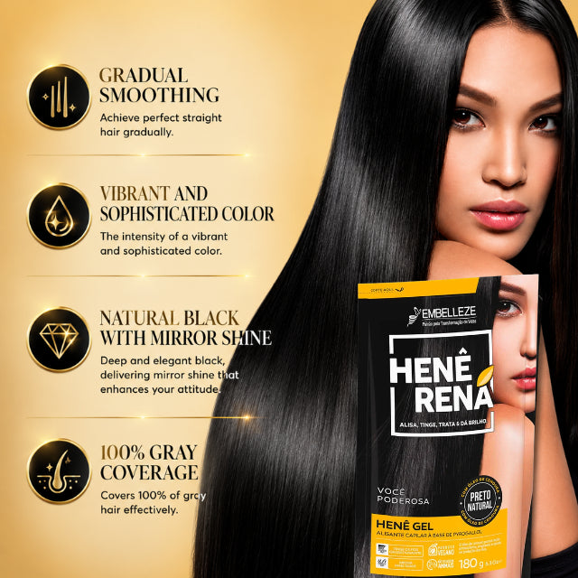 Embelleze Henê Rená Natural Black hair dye gel 6.35 oz showing texture and application – Buy now at MKPBR.COM – Worldwide Shipping